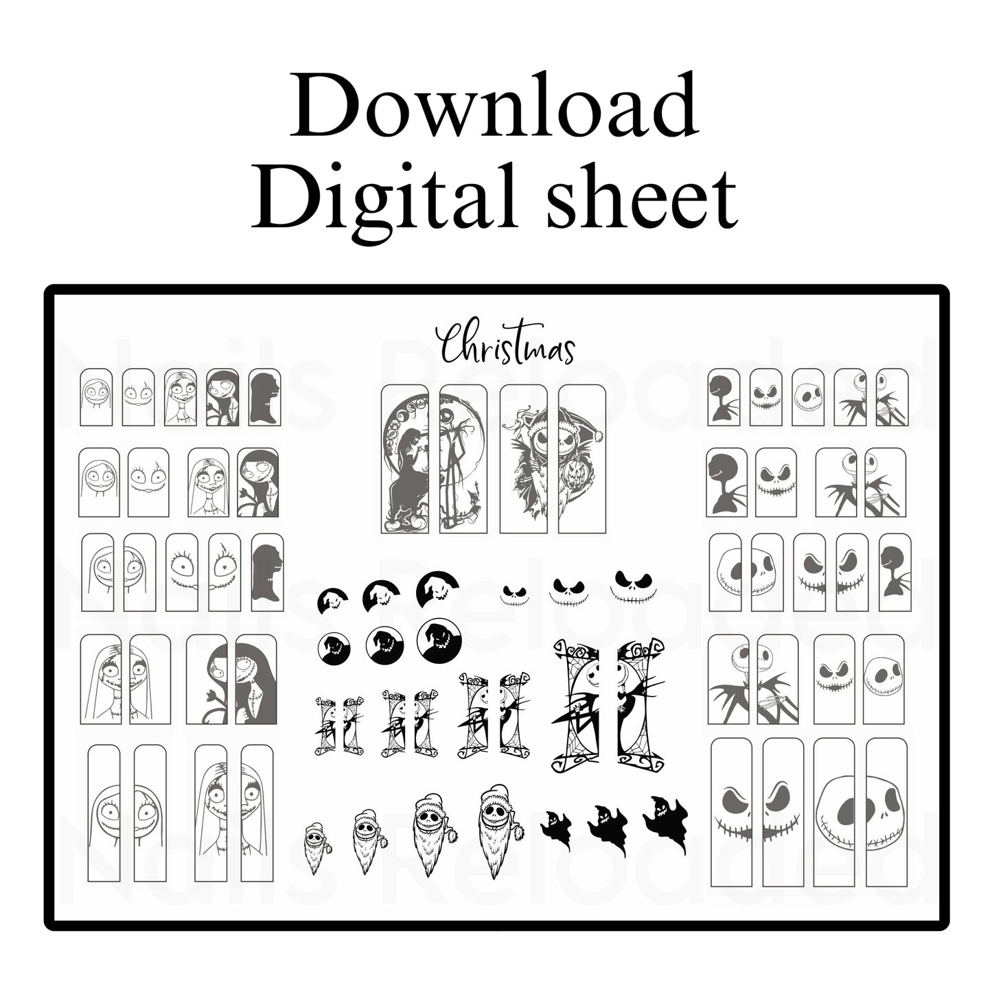 Cartoon Christmas skull - digital download sheet
